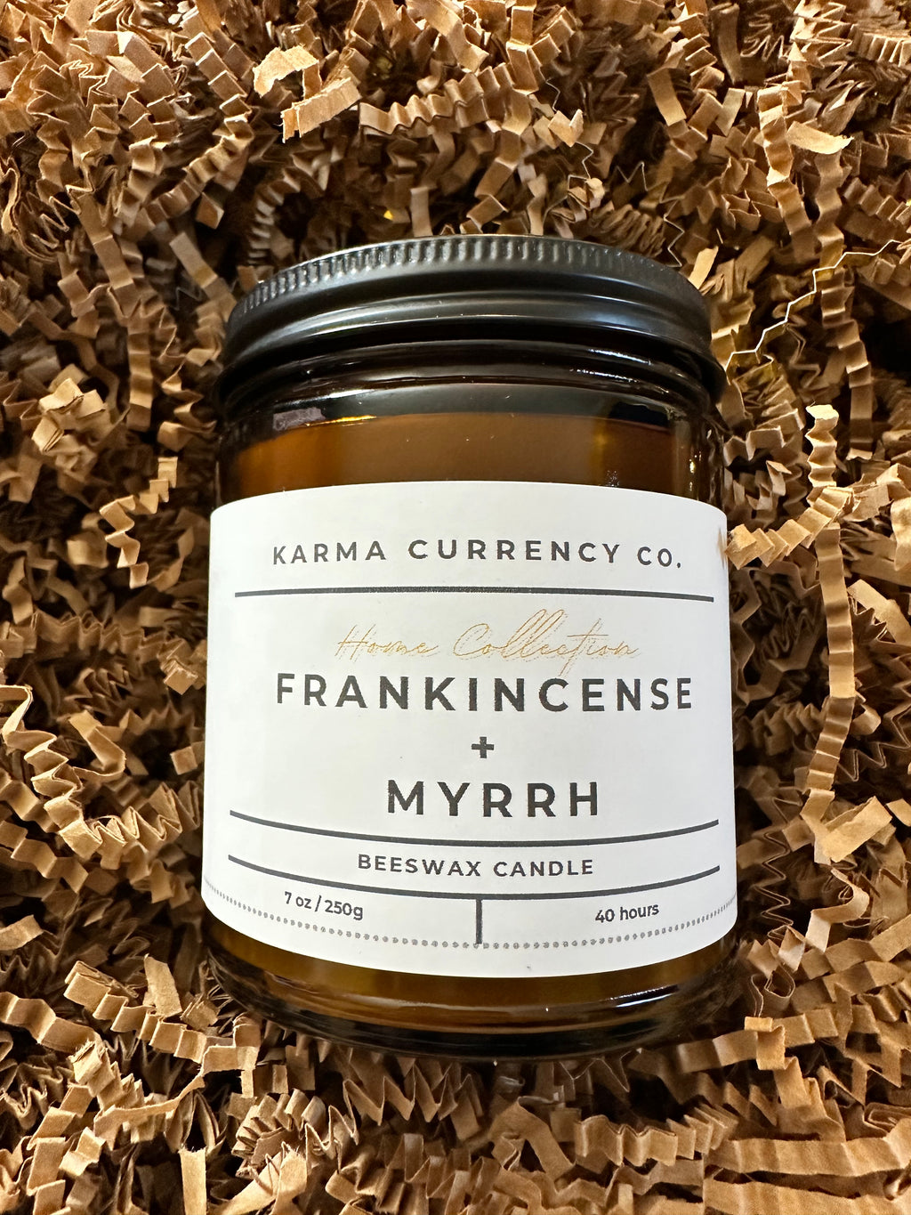 Frankincense + Myrrh Beeswax Candle with Wooden Wick – Spiritual Protection & Meditation