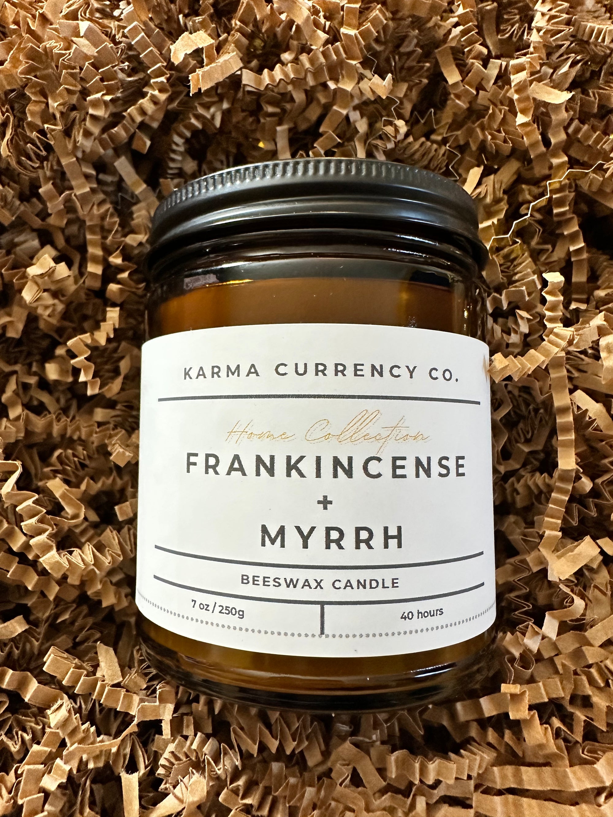 Frankincense + Myrrh Beeswax Candle with Wooden Wick – Spiritual Protection & Meditation